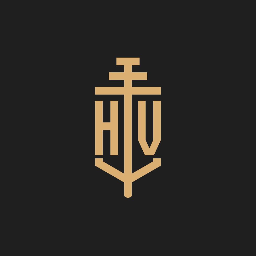 Monograma del logotipo inicial hv con vector de diseño de icono de pilar