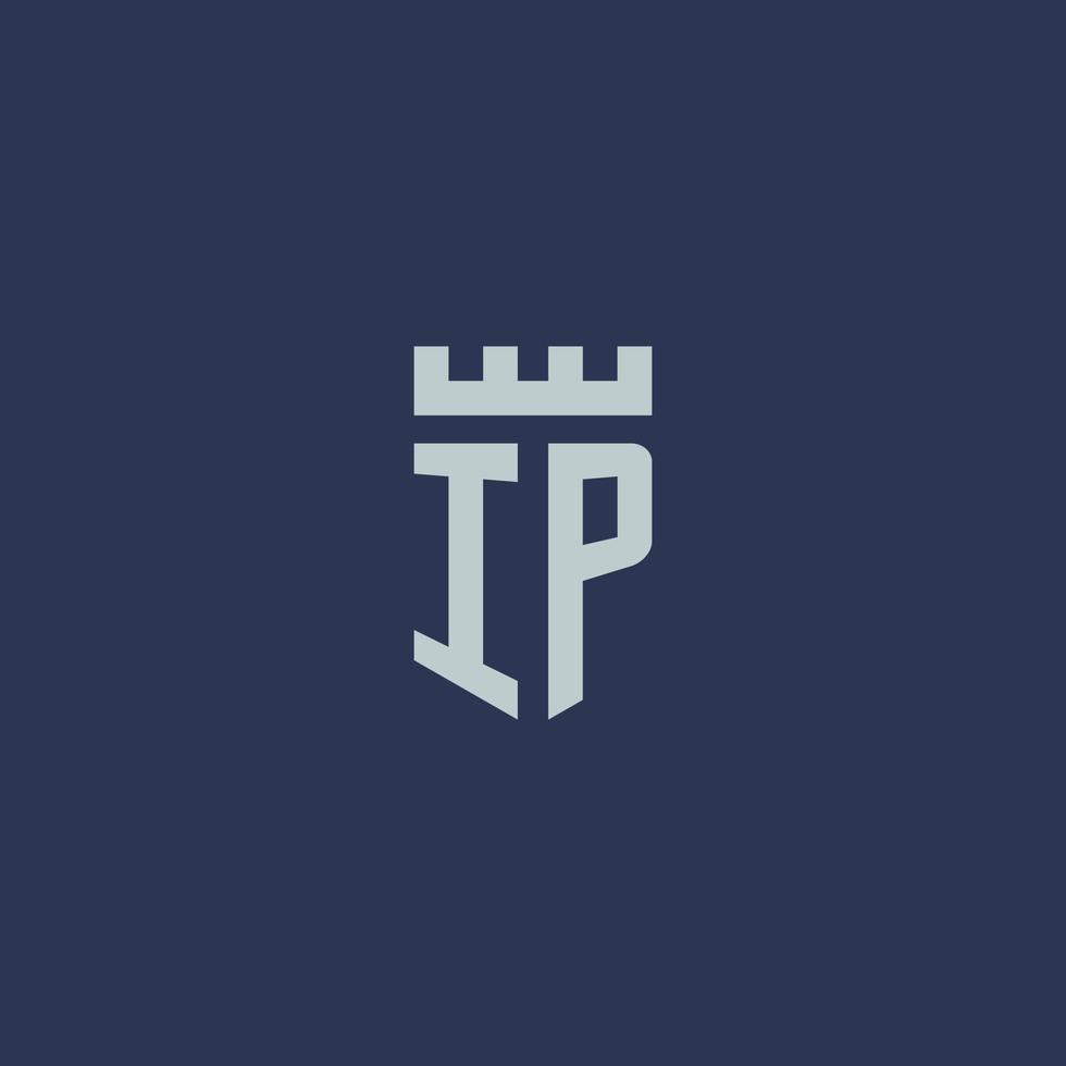 IP logo monogram with fortress castle and shield style design vector