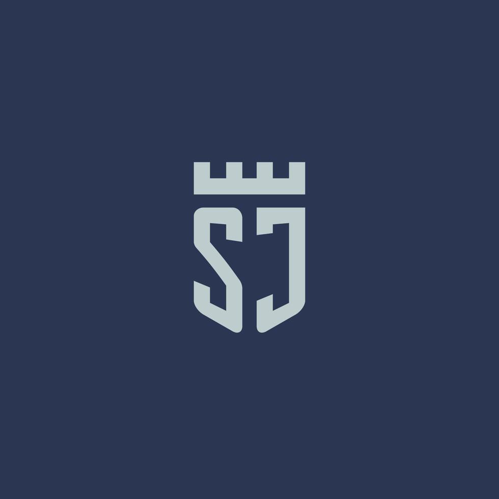 SJ logo monogram with fortress castle and shield style design vector