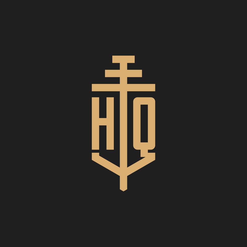 HQ initial logo monogram with pillar icon design vector