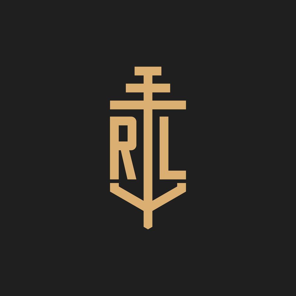 RL initial logo monogram with pillar icon design vector