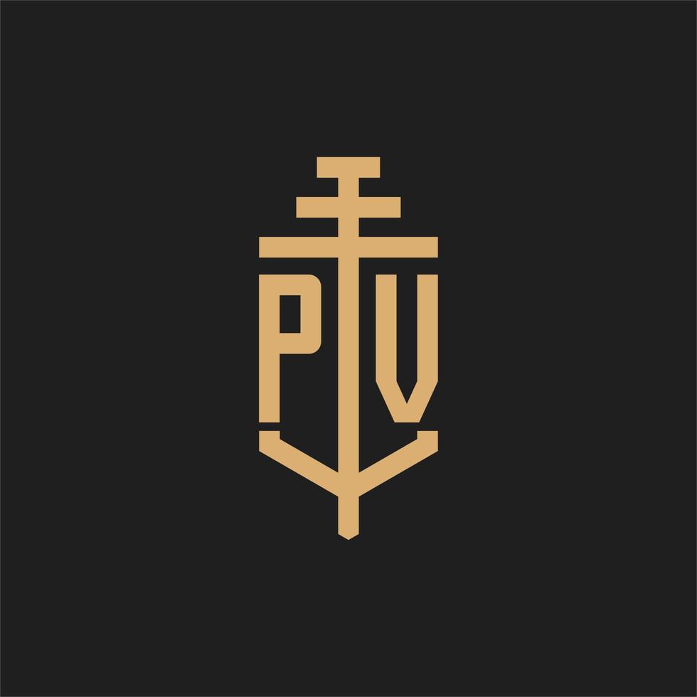 PV initial logo monogram with pillar icon design vector