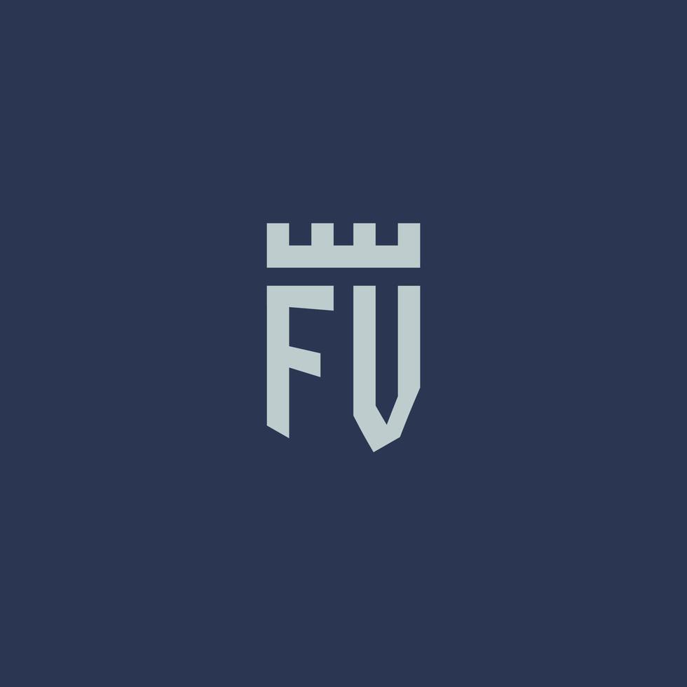 FV logo monogram with fortress castle and shield style design vector