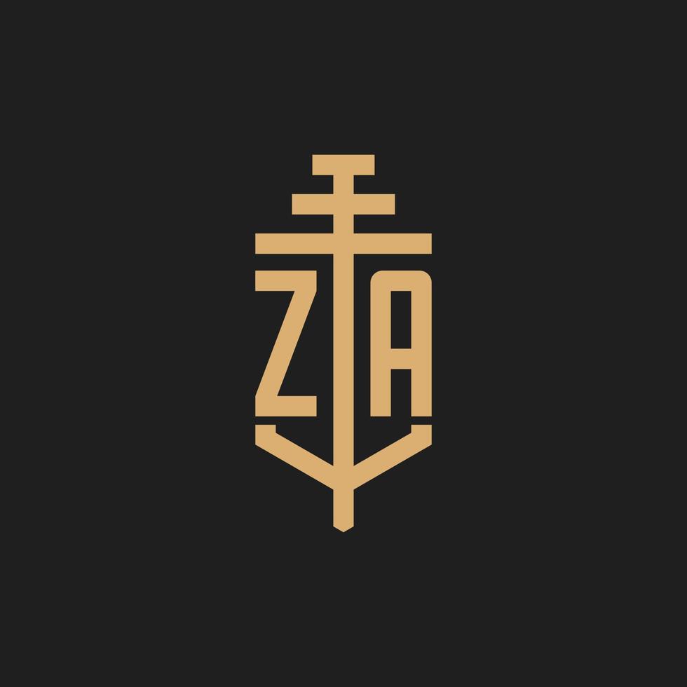 monograma del logotipo inicial de za con vector de diseño de icono de pilar