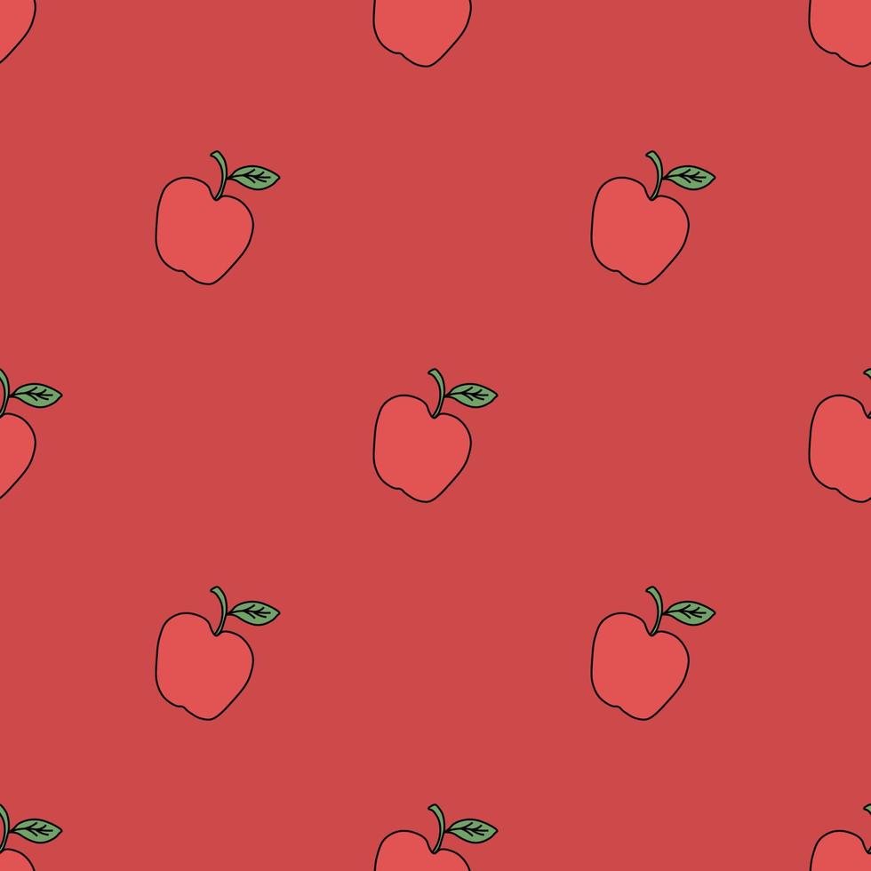 Seamless apple pattern. Colored seamless doodle pattern with red apples vector