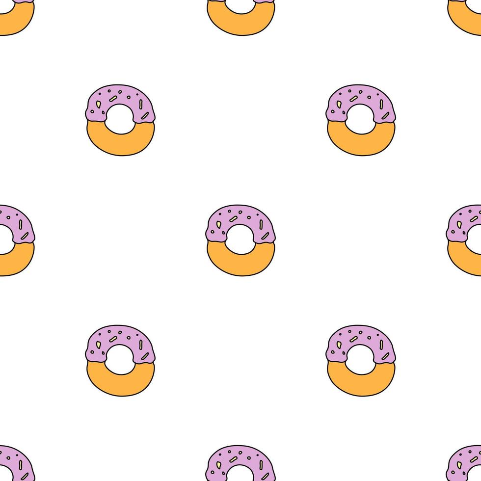 patrón de rosquilla sin costuras. patrón de vector de garabato con iconos de donut. fondo de donas de colores