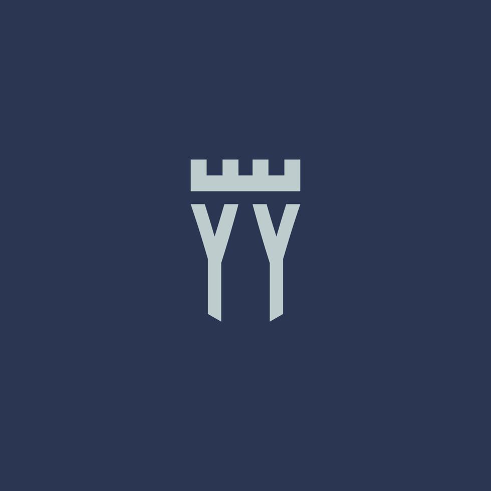 monograma del logotipo yy con castillo de fortaleza y diseño de estilo escudo vector