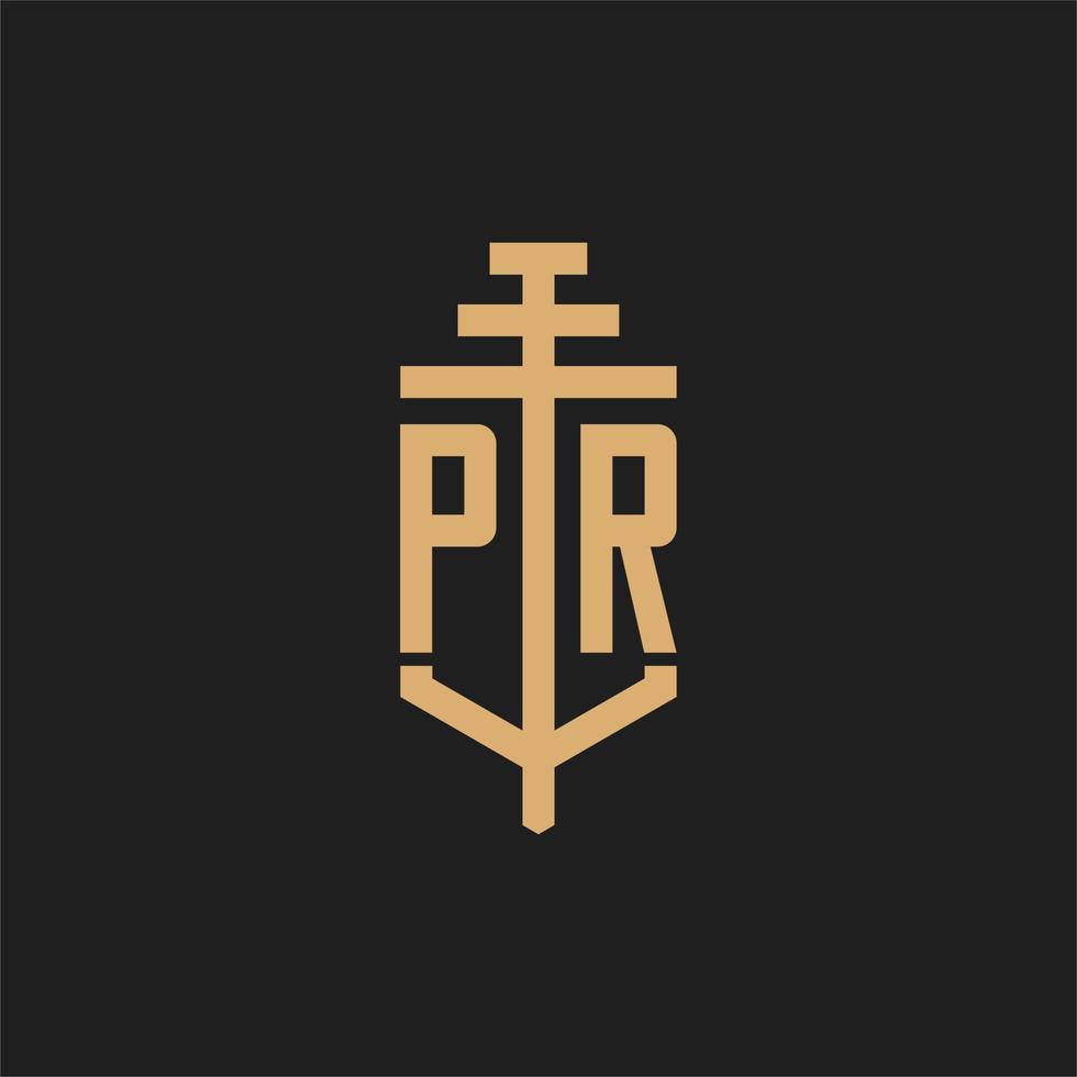 PR initial logo monogram with pillar icon design vector