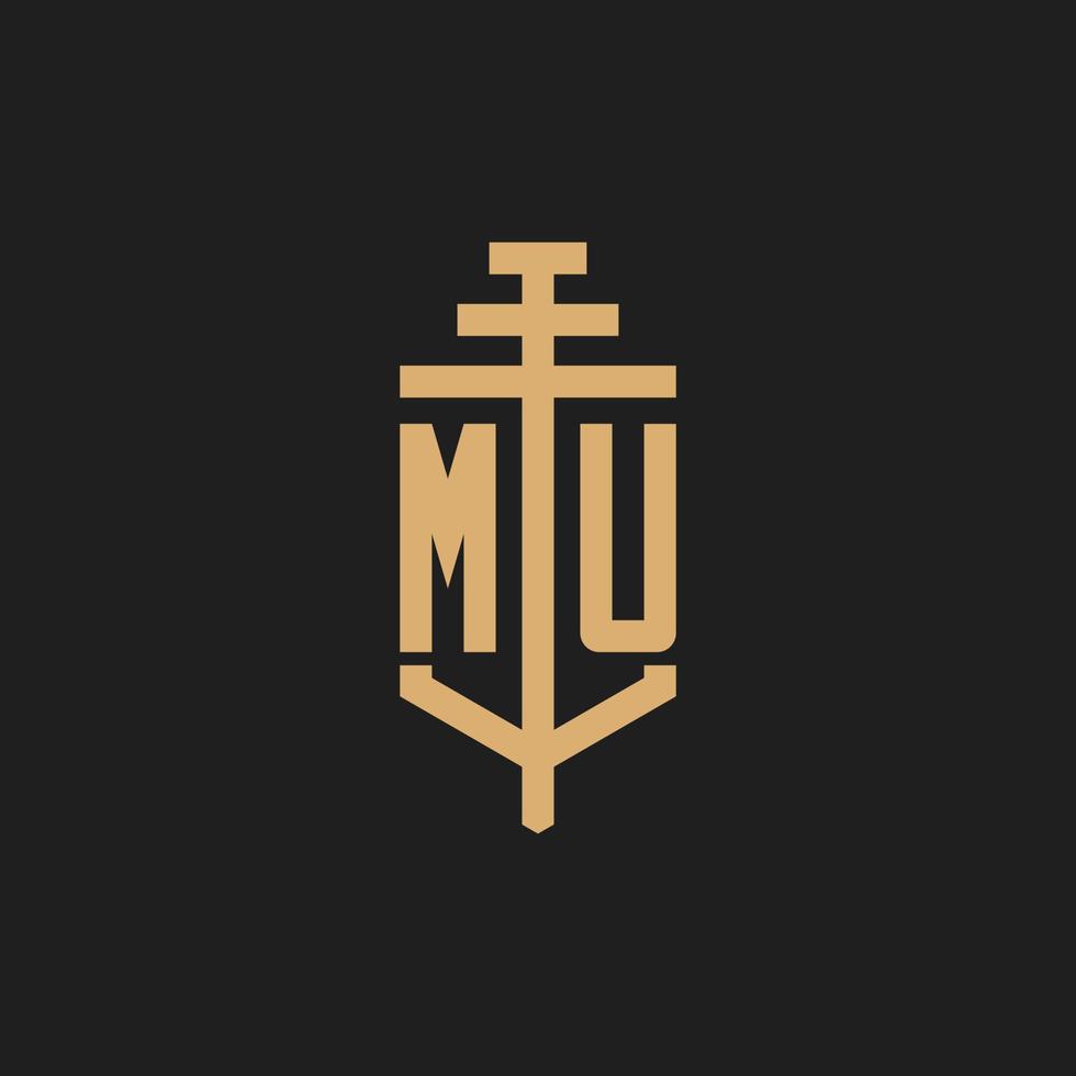 MU initial logo monogram with pillar icon design vector