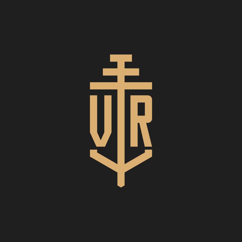 Monograma del logotipo inicial vr con vector de diseño de icono de pilar