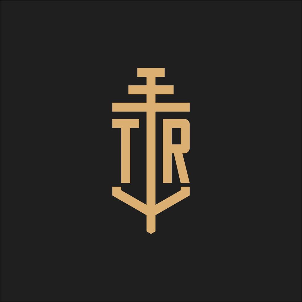 monograma del logotipo inicial tr con vector de diseño de icono de pilar