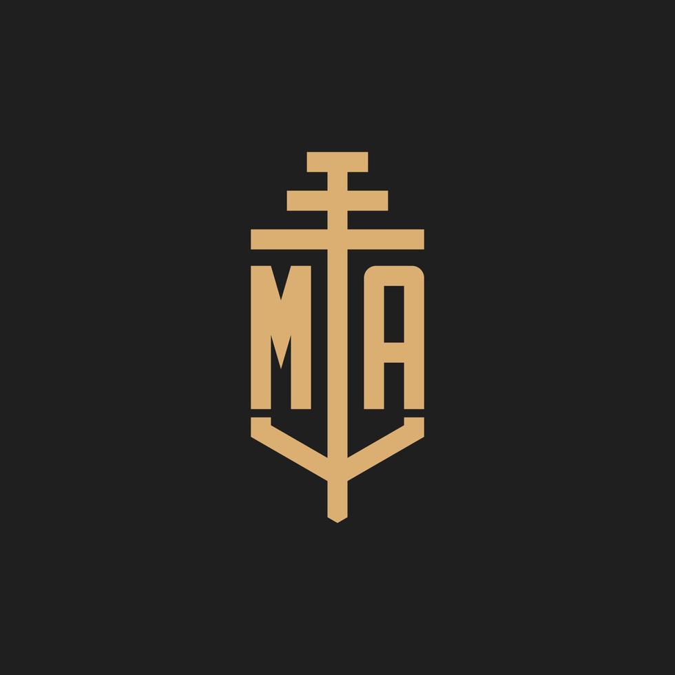 MA initial logo monogram with pillar icon design vector