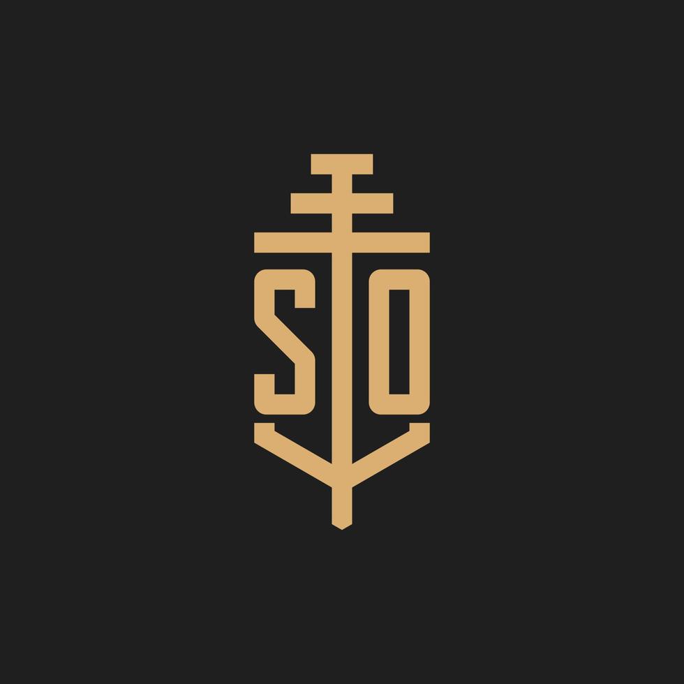 SO initial logo monogram with pillar icon design vector