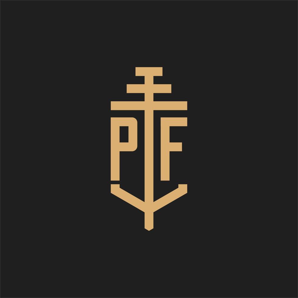 Monograma del logotipo inicial pf con vector de diseño de icono de pilar