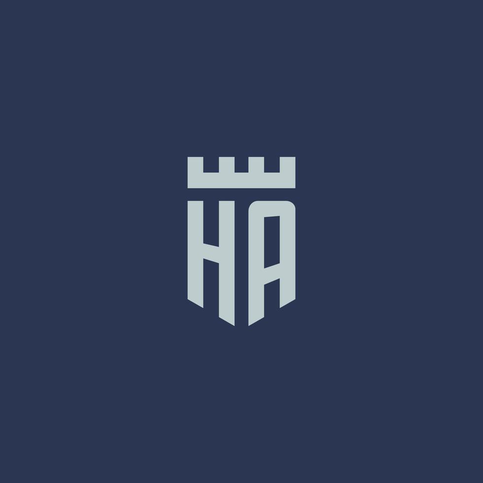 monograma del logotipo ha con castillo de fortaleza y diseño de estilo escudo vector