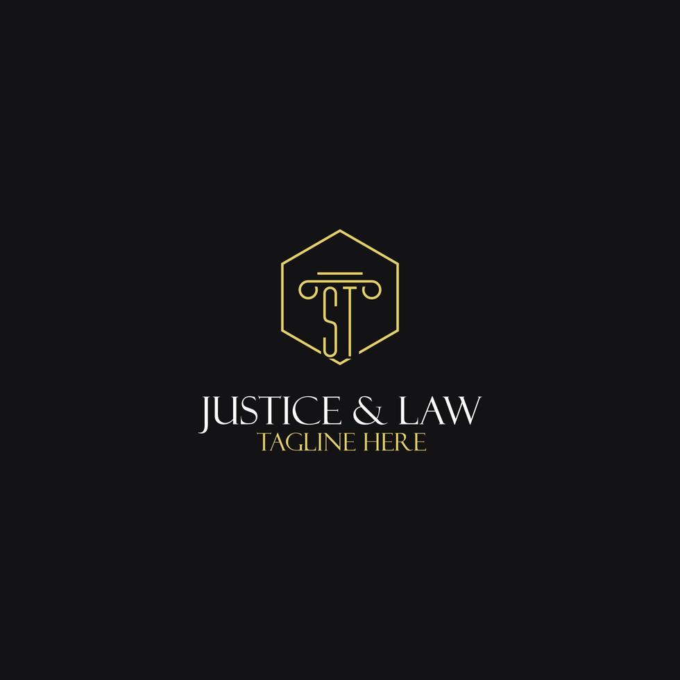 ST monogram initials design for legal, lawyer, attorney and law firm logo vector