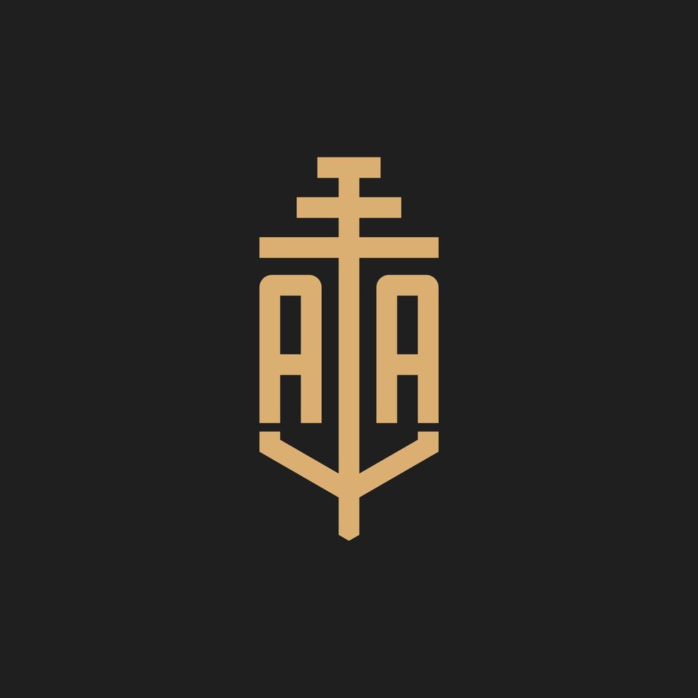 AA initial logo monogram with pillar icon design vector