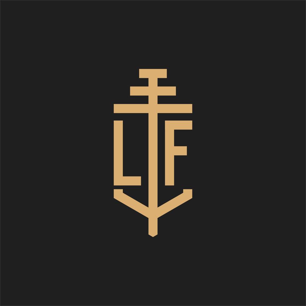 LF initial logo monogram with pillar icon design vector