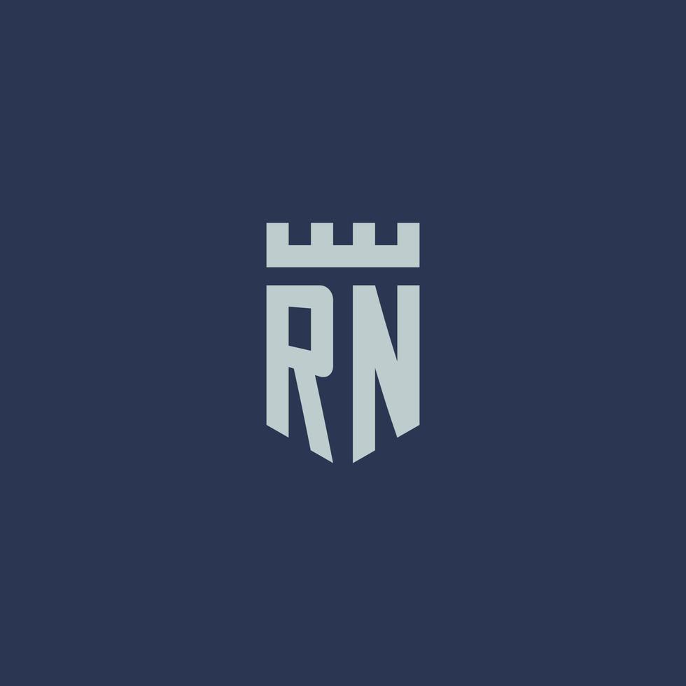 RN logo monogram with fortress castle and shield style design vector