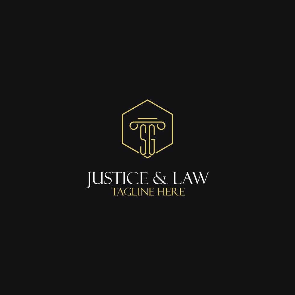diseño de iniciales de monograma sg para logotipo legal, abogado, abogado y bufete de abogados vector