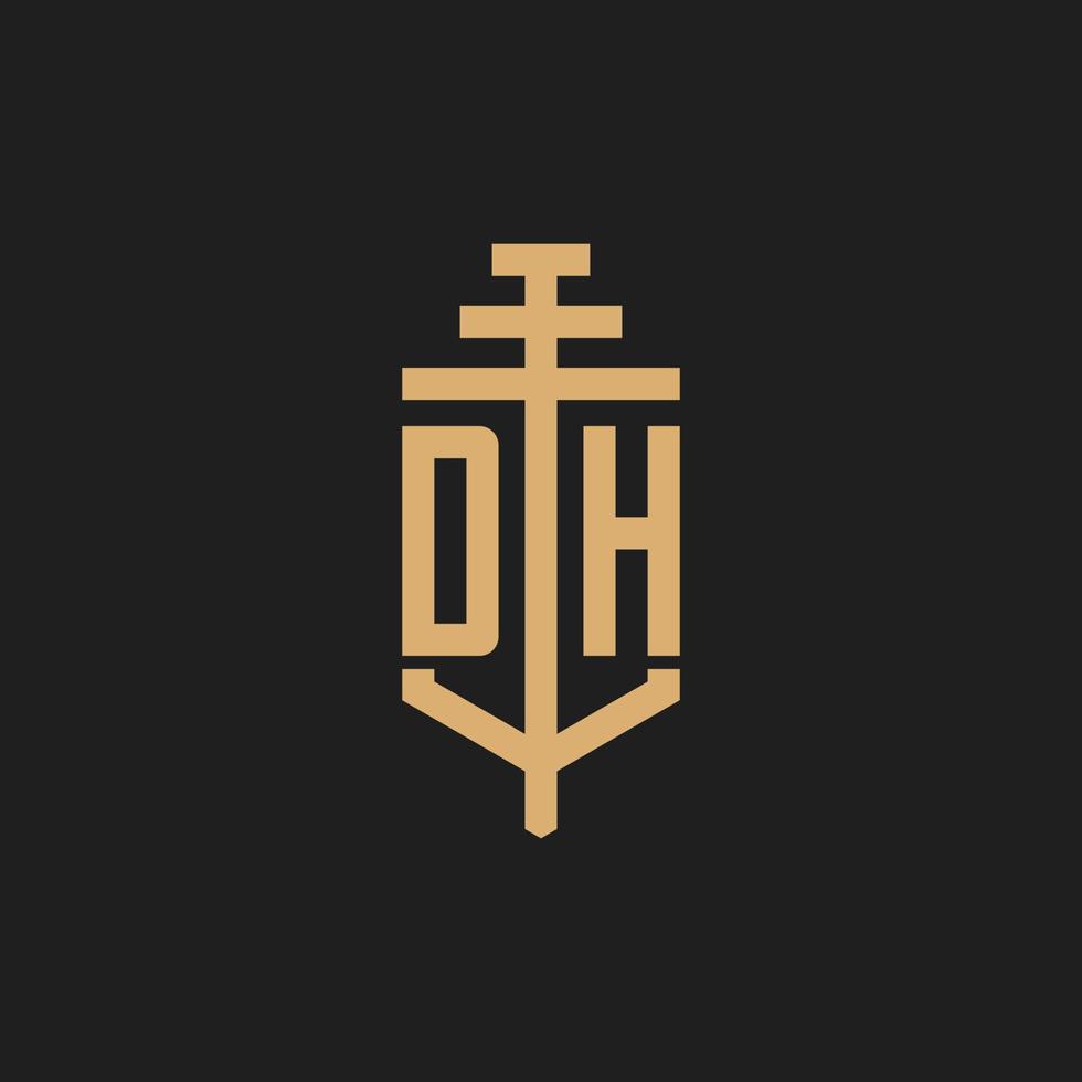 DH initial logo monogram with pillar icon design vector