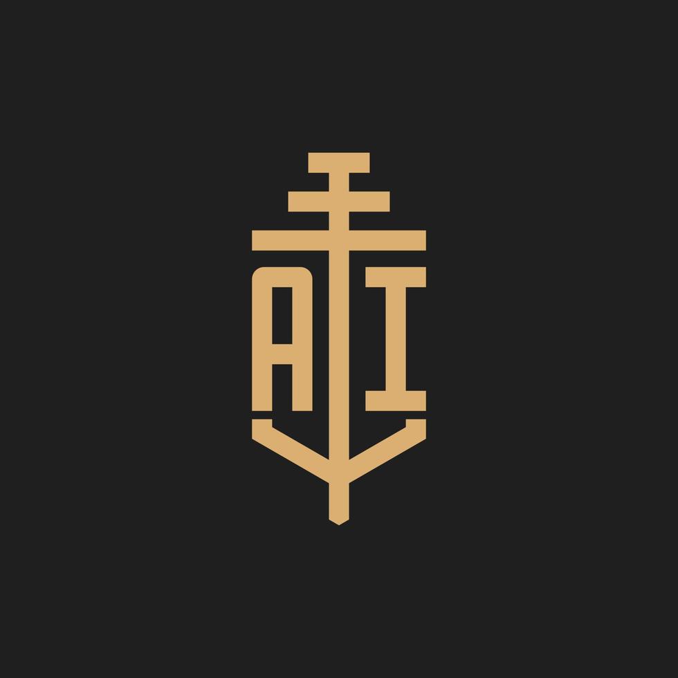 AI initial logo monogram with pillar icon design vector