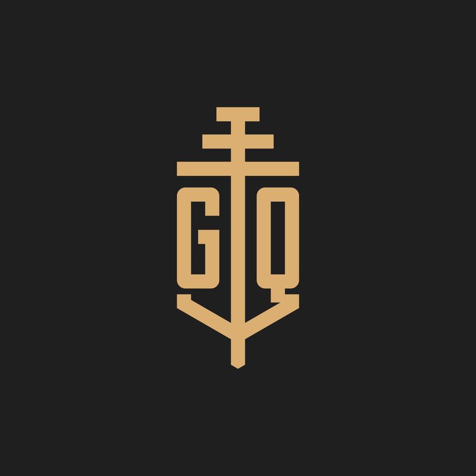 GQ initial logo monogram with pillar icon design vector