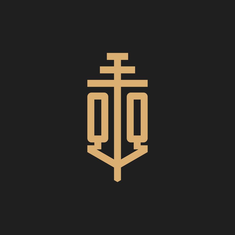 QQ initial logo monogram with pillar icon design vector