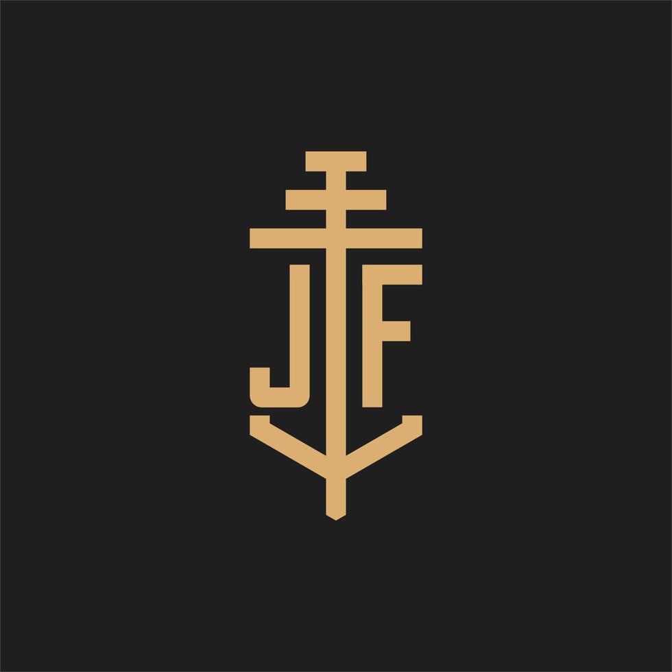 Monograma del logotipo inicial jf con vector de diseño de icono de pilar