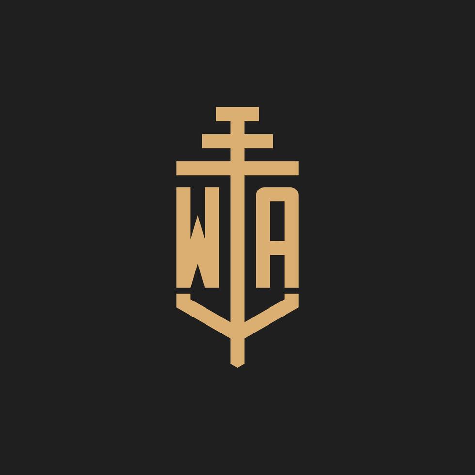 WA initial logo monogram with pillar icon design vector