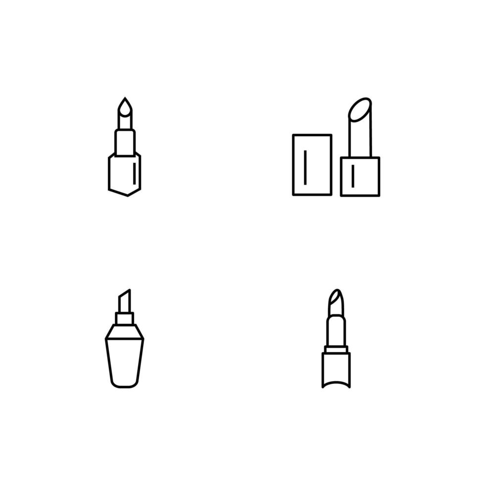 Monochrome elements perfect for adverts, stores, design etc. Editable stroke. Vector line icon set with symbols of different lipsticks