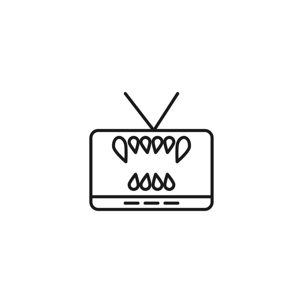 televisión, televisor, concepto de programa de televisión. signo vectorial dibujado en estilo plano. adecuado para sitios, artículos, libros, aplicaciones. trazo editable. icono de línea de dientes de animales en la pantalla de televisión vector