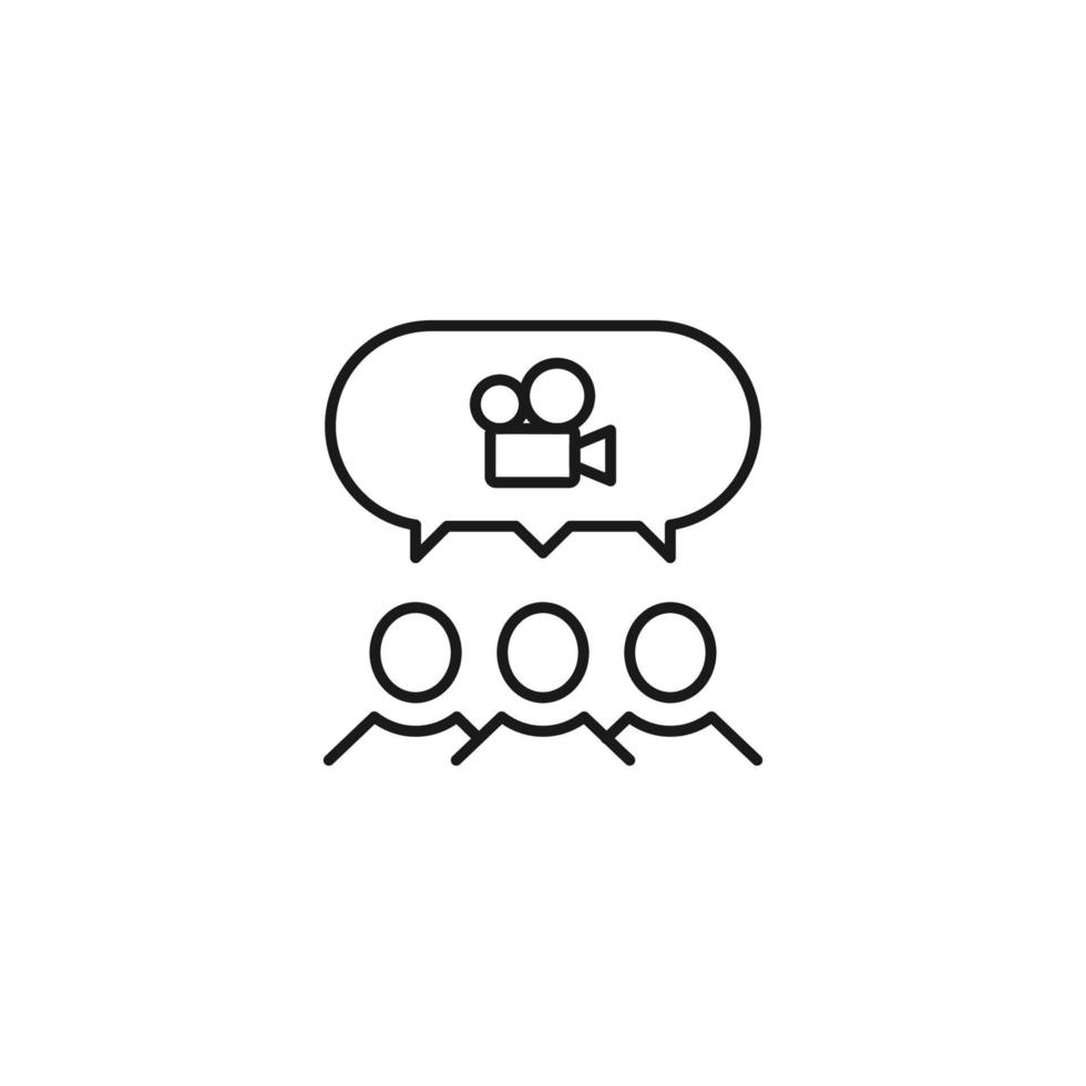 People, staff, speech bubble concept. Vector line icon for web sites, stores, online courses etc. Sign of video camera inside of speech bubble over group of people