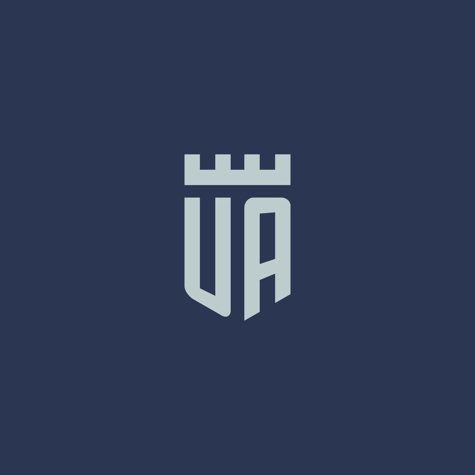 UA logo monogram with fortress castle and shield style design vector
