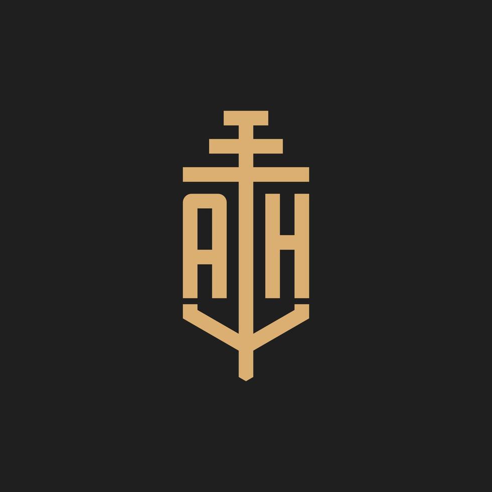 AH initial logo monogram with pillar icon design vector