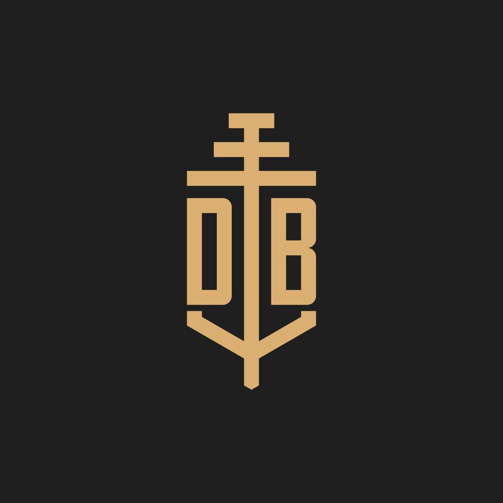 Monograma de logotipo inicial de db con vector de diseño de icono de pilar