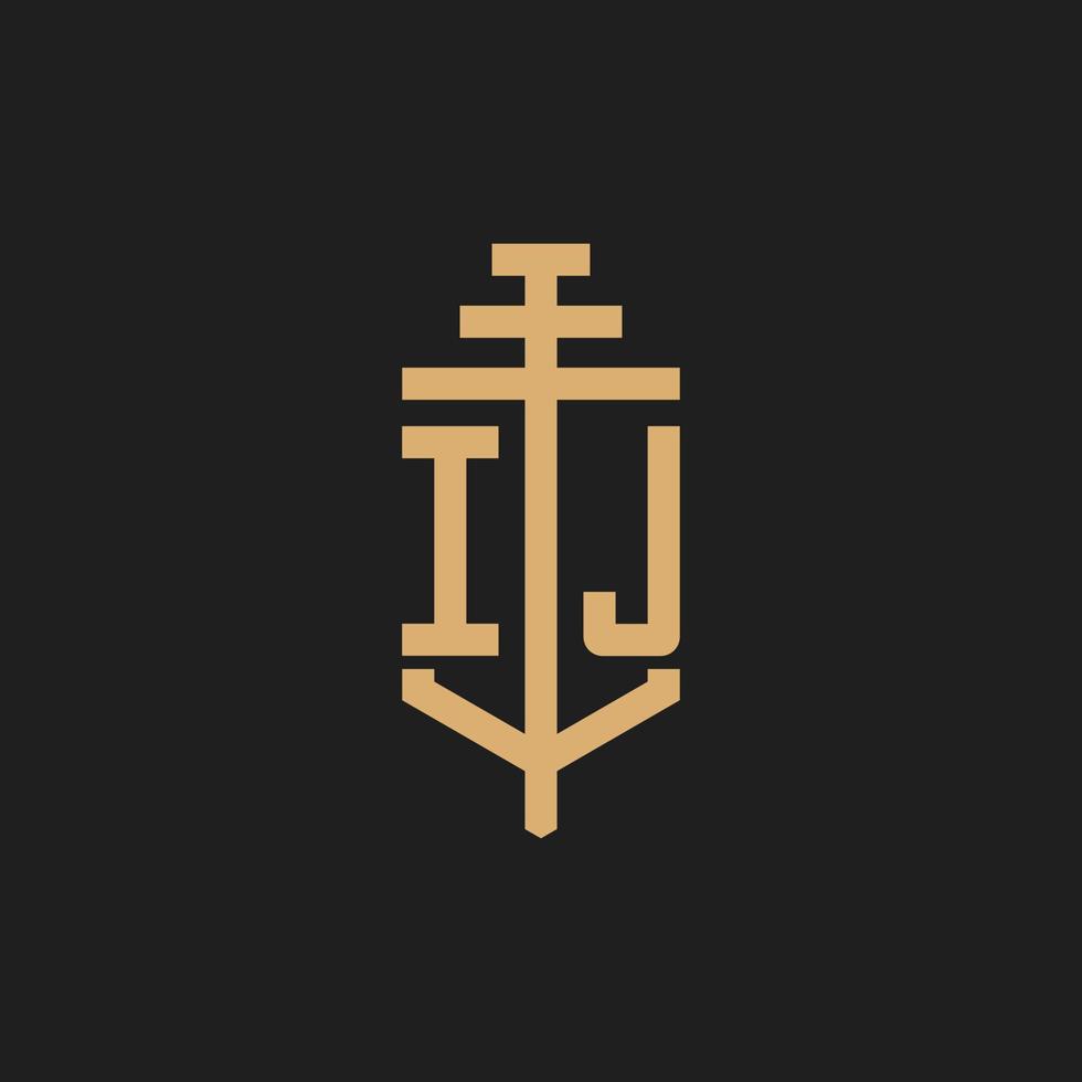 IJ initial logo monogram with pillar icon design vector