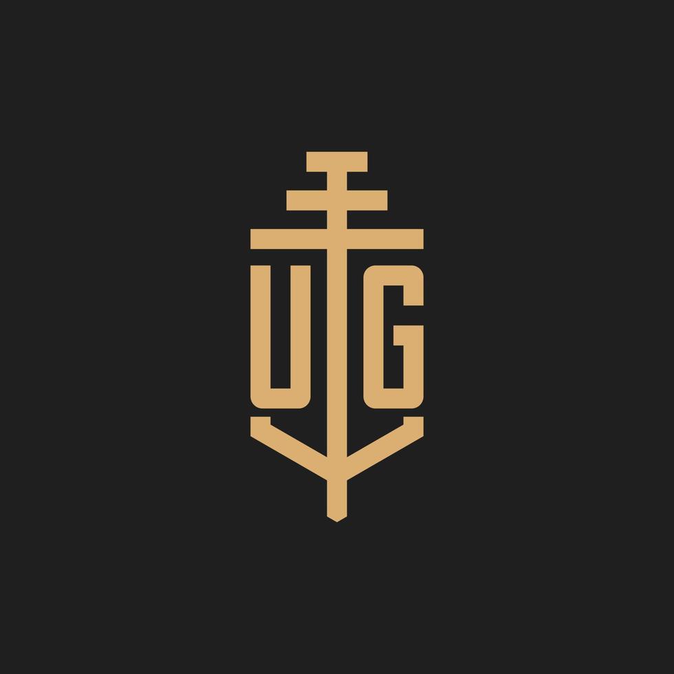 UG initial logo monogram with pillar icon design vector