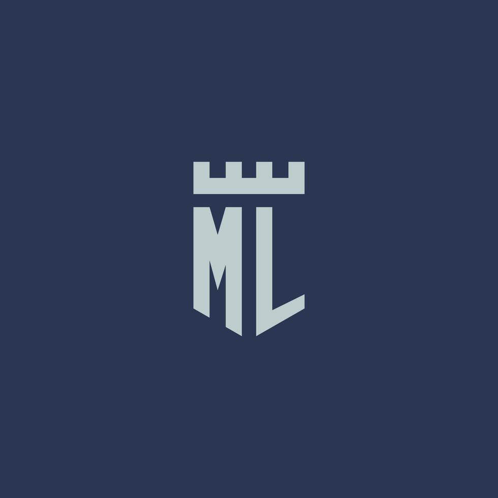 ML logo monogram with fortress castle and shield style design vector