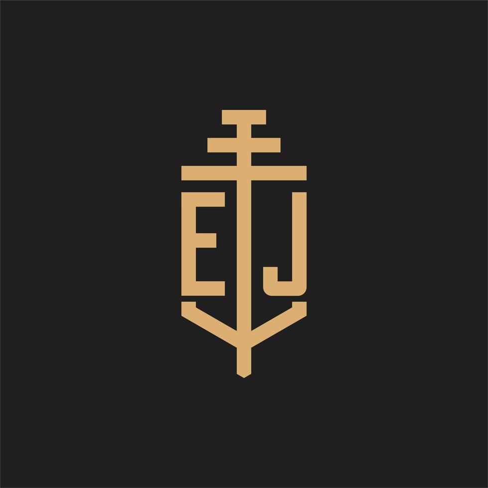EJ initial logo monogram with pillar icon design vector