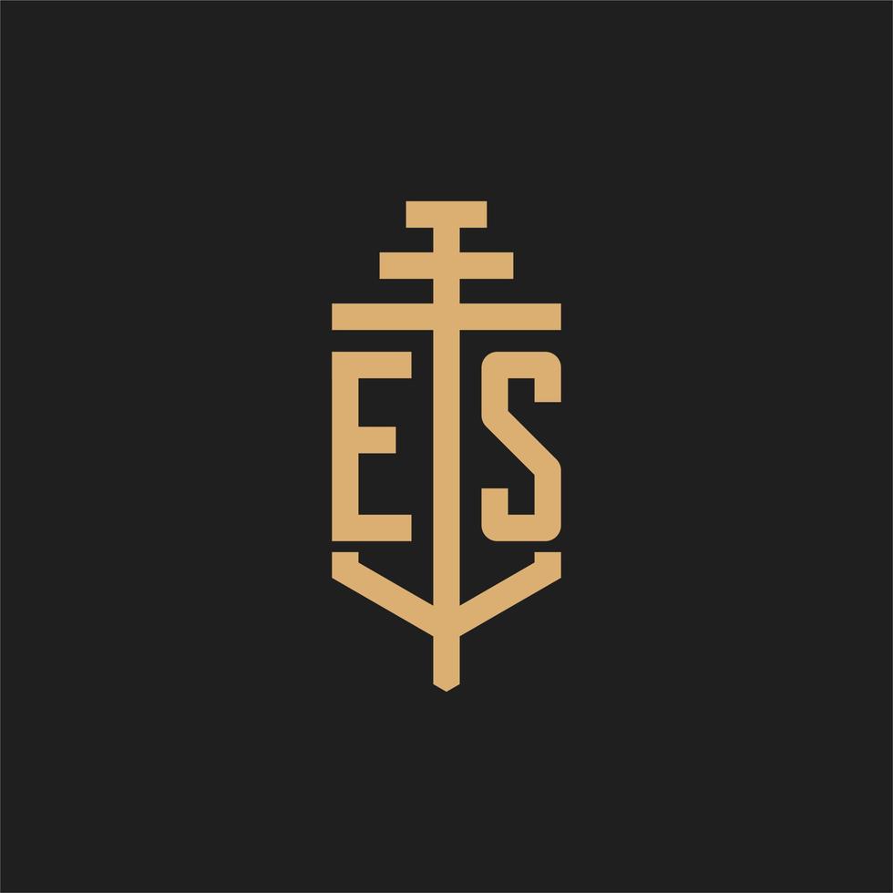 ES initial logo monogram with pillar icon design vector