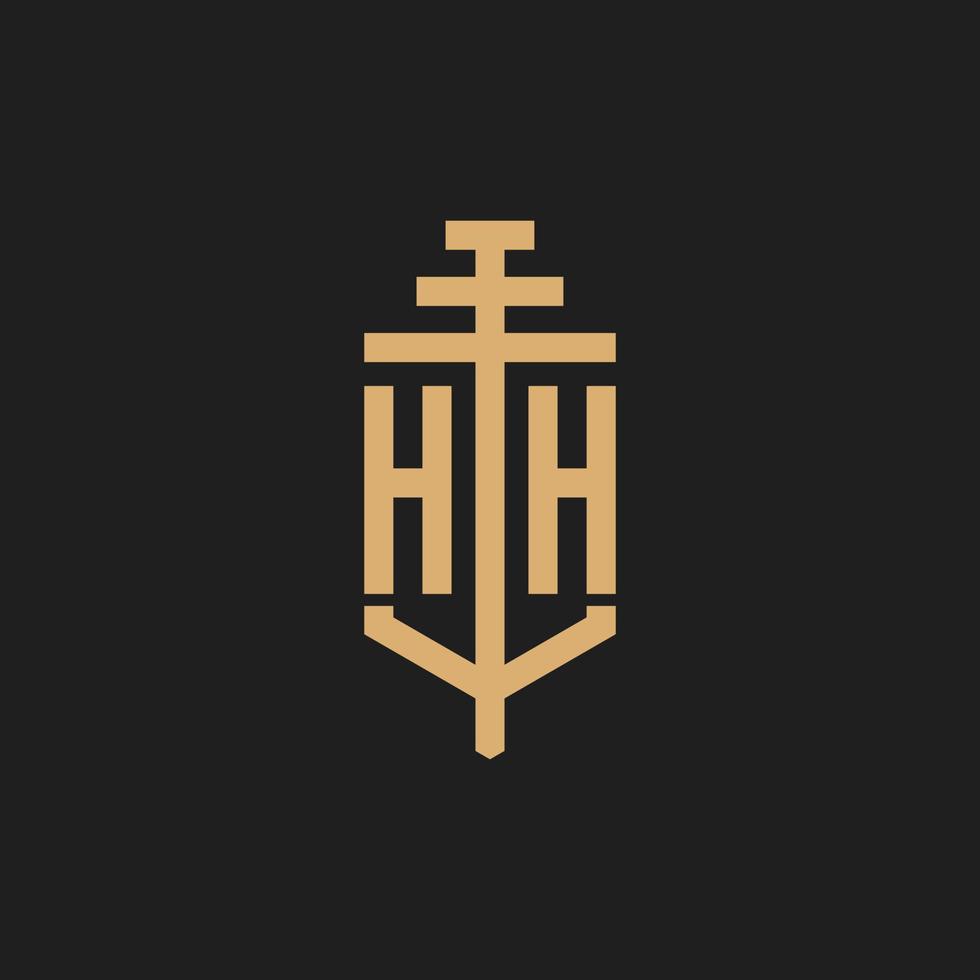 monograma del logotipo inicial hh con vector de diseño de icono de pilar