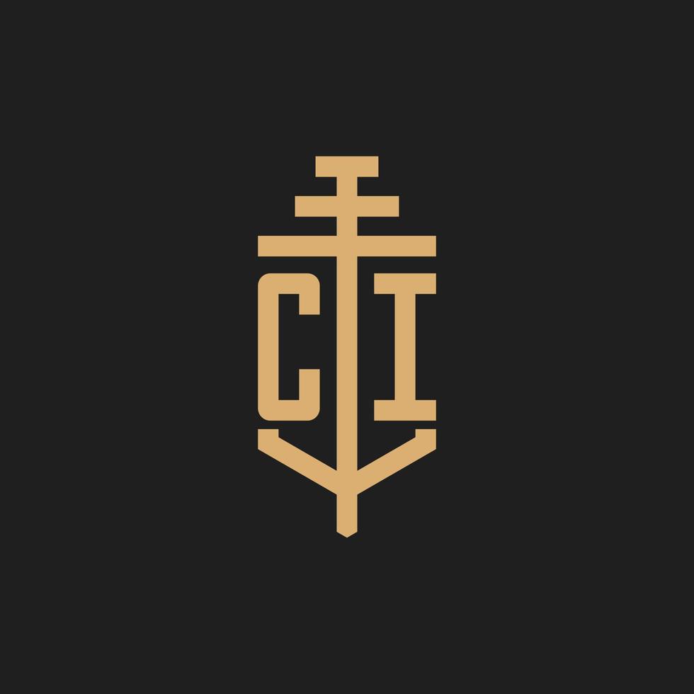 CI initial logo monogram with pillar icon design vector