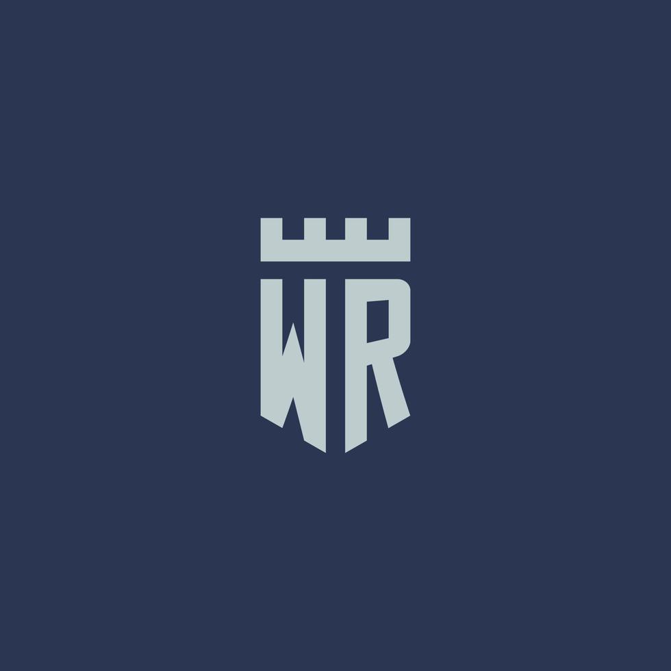 WR logo monogram with fortress castle and shield style design vector