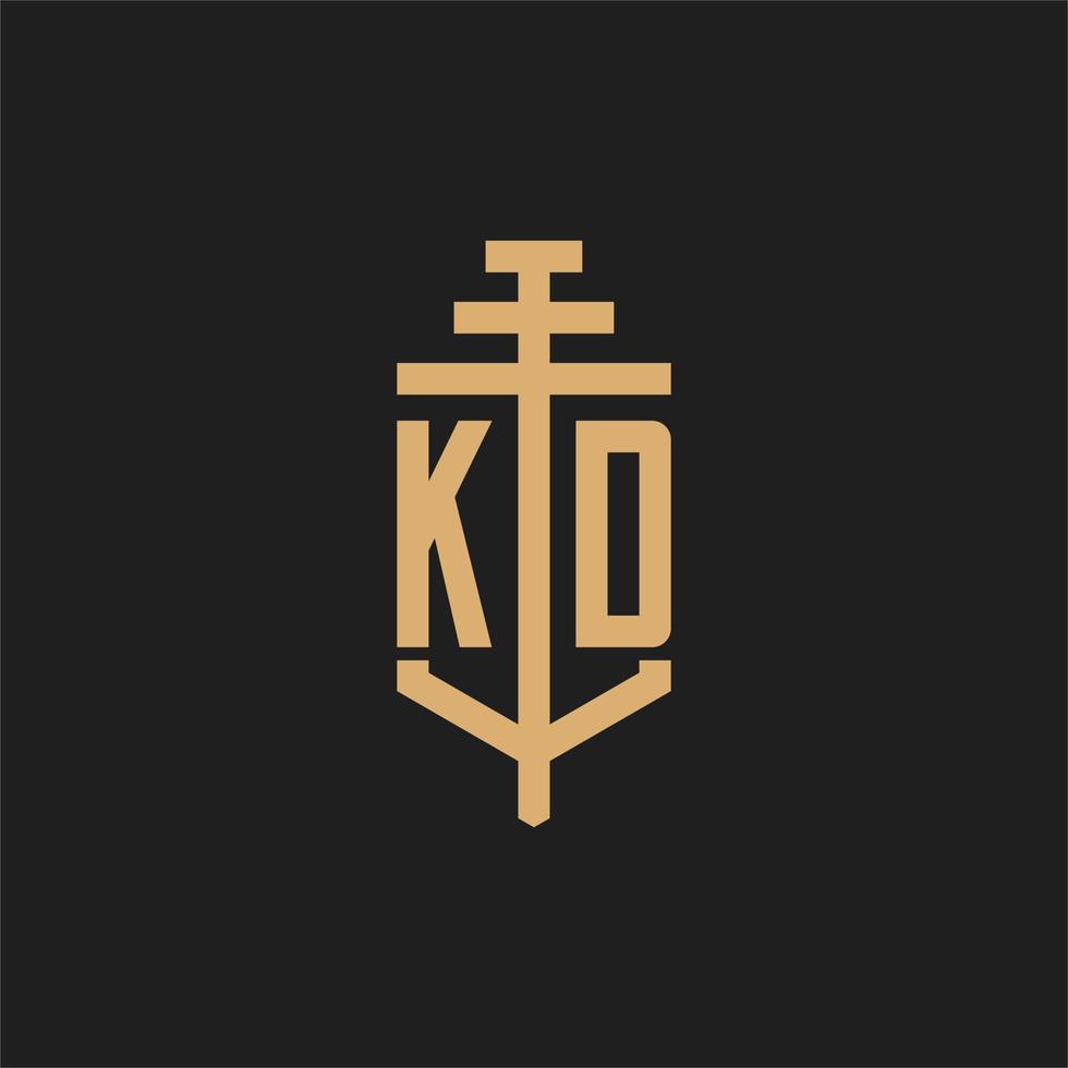 KD initial logo monogram with pillar icon design vector