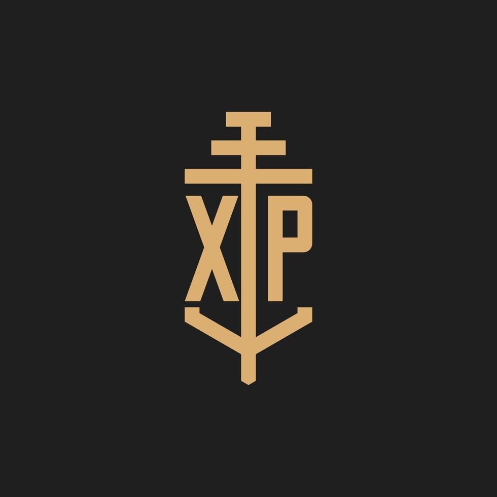 XP initial logo monogram with pillar icon design vector
