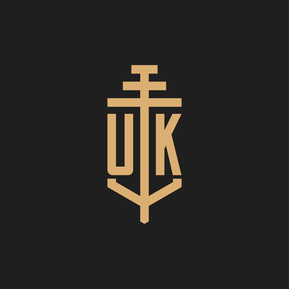 UK initial logo monogram with pillar icon design vector