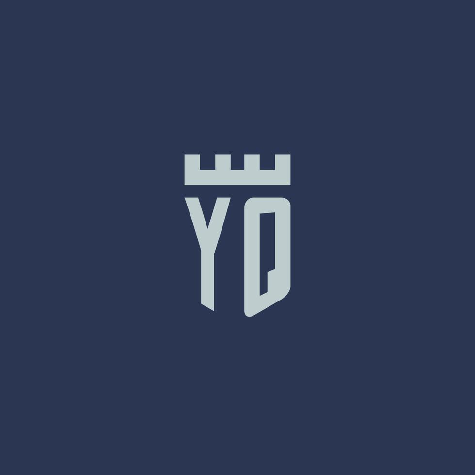 monograma del logotipo yq con castillo de fortaleza y diseño de estilo escudo vector