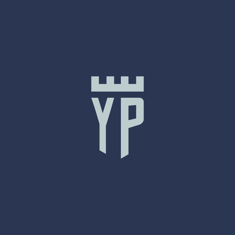 YP logo monogram with fortress castle and shield style design vector
