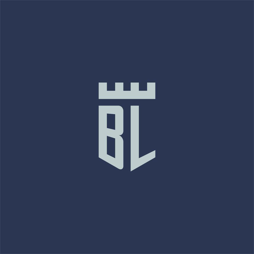 BL logo monogram with fortress castle and shield style design vector